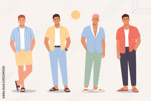 Summer Men's Fashion A Flat Vector Illustration Set of Diverse Styles