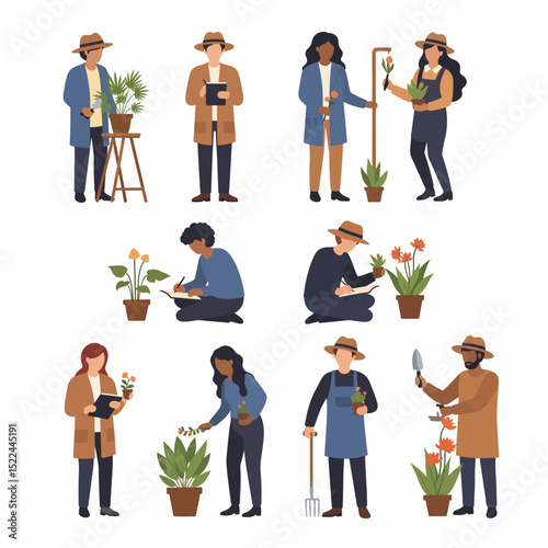 People gardening, plants, botanical research, study