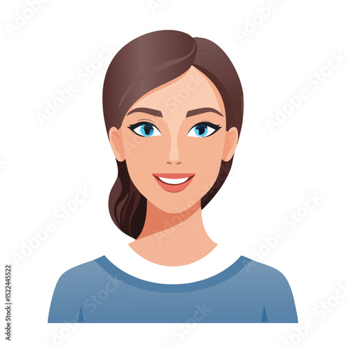 Flat Vector. Portrait of only one Woman. Simple Background.