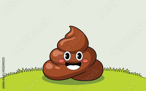 Happy Poop Emoji Illustration Vector Graphic of Smiling Pile of Poo on Grass