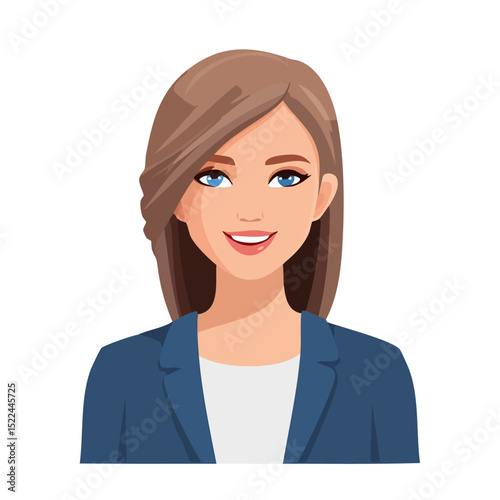 Flat Vector. Portrait of only one Woman. Simple Background.