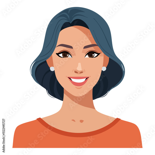 Flat Vector. Portrait of only one Woman. Simple Background.