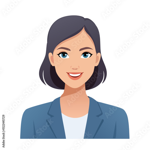 Flat Vector. Portrait of only one Woman. Simple Background.