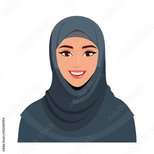 Flat Vector. Portrait of only one Woman. Simple Background.