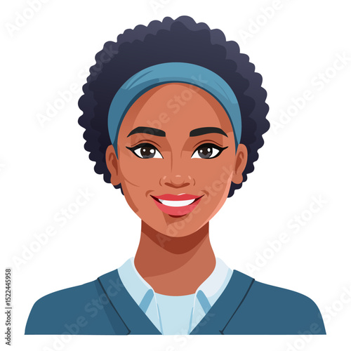 Flat Vector. Portrait of only one Woman. Simple Background.