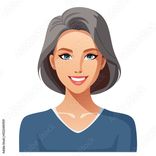 Flat Vector. Portrait of only one Woman. Simple Background.
