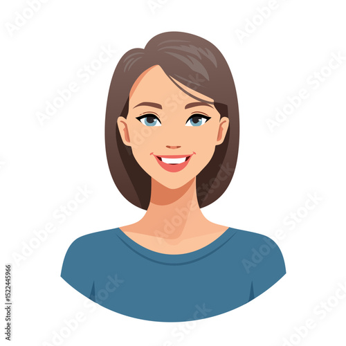 Flat Vector. Portrait of only one Woman. Simple Background.