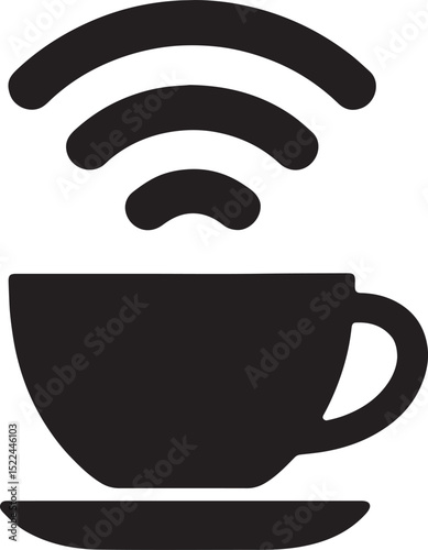 Silhouette vector of a coffee cup with WiFi symbol. Ideal for modern café signs, menus, and digital branding.