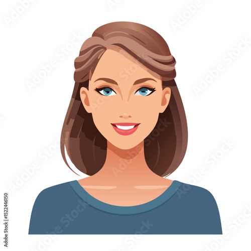 Flat Vector. Portrait of only one Woman. Simple Background.