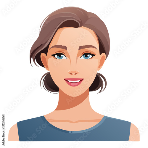 Flat Vector. Portrait of only one Woman. Simple Background.