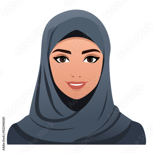 Flat Vector. Portrait of only one Woman. Simple Background.
