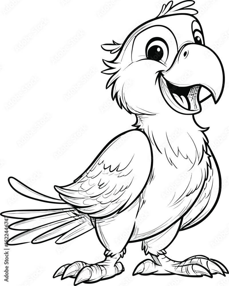 Fototapeta premium Parrot Cartoon Character Outline for Coloring – Cute Talking Bird Line Art Adobe Illustrator Artwork