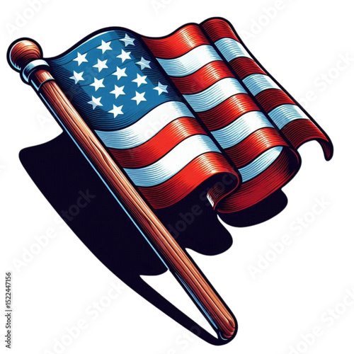 american flag on a white. 4th July, independence day illustration.