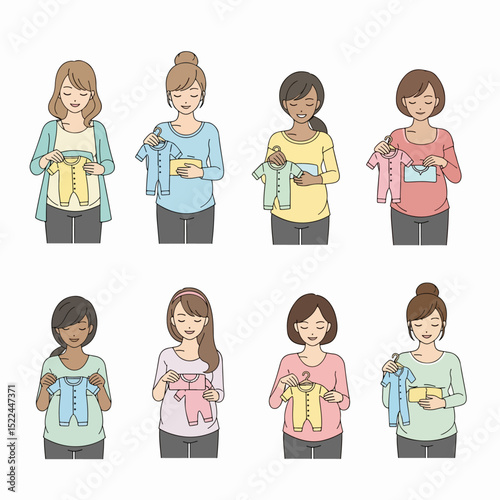 Pregnant women choosing baby clothes for new baby