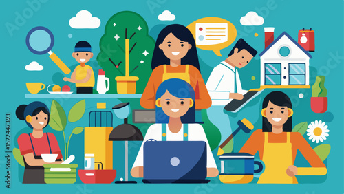 Diverse Team Collaboration Illustration People Working, Thinking, and Connecting in a Flat Vector Design