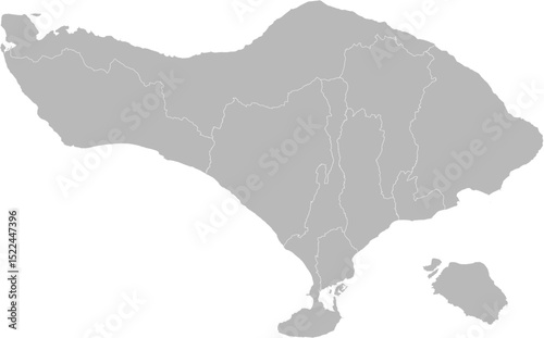 Bali, Indonesia – administrative vector map with city and regency boundaries (Web Mercator projection, PPT-compatible & fully editable)