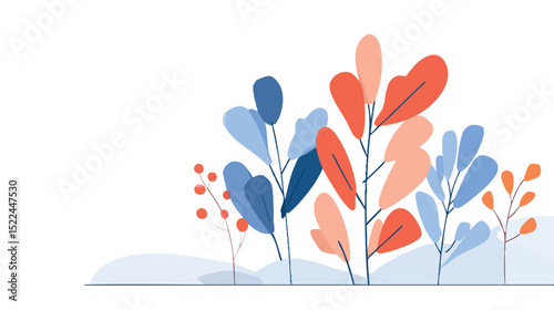 Simple vector illustration of stylized plants and berries, useful for backgrounds and patterns with copy space