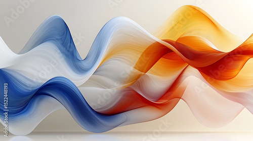 Fluid, abstract waves in blue, orange, and white blend seamlessly.  Elegant, modern design perfect for websites, presentations, or print.  Evokes movement, energy, and sophistication.