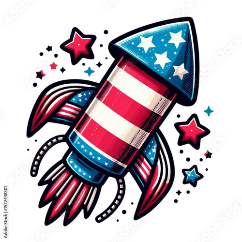 American Flag colour Firework Rocket. 4th of july independence.4th July, independence day illustration.
