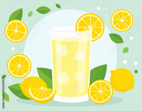 Szklanka z lemoniadą i cytryny.  Ilustracja, grafika