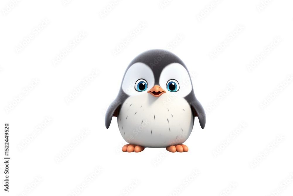 Obraz premium Adorable cartoon penguin with big eyes, standing on a transparent background. background removed