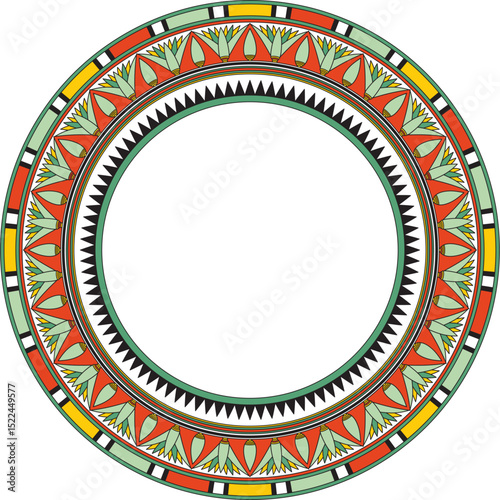 Vector ancient gold and red Egyptian round ornament. Endless national ethnic border, frame, ring.
