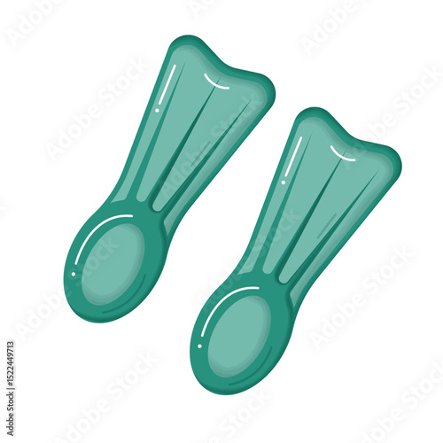 Summer green flippers  isolated on transparent background with watercolour texture.  Summer beach accessory for holidays . Flippers  icon.  Cartoon flat style. Design element for web. Vector