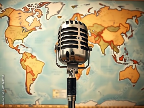 retro microphone and map