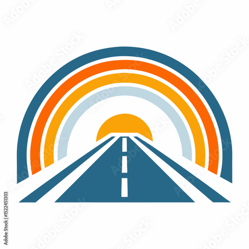 Clean Road and Rainbow Vector Logo Design.