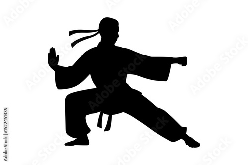 Silhouette of martial arts master in fighting stance