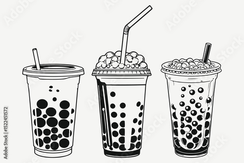 bubble tea set illustration vector