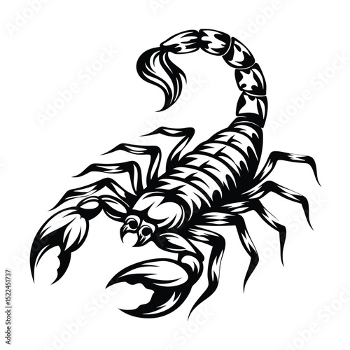 Black Silhouette of a Scorpion, Claws and Stinger Highlighted, Isolated on White