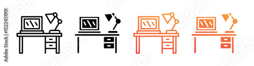 Work Table Multi Style Icon Set Vector 