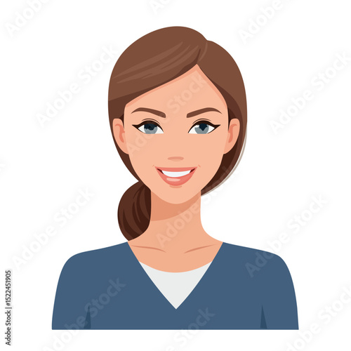 Flat Vector. Portrait of only one Woman. Simple Background.