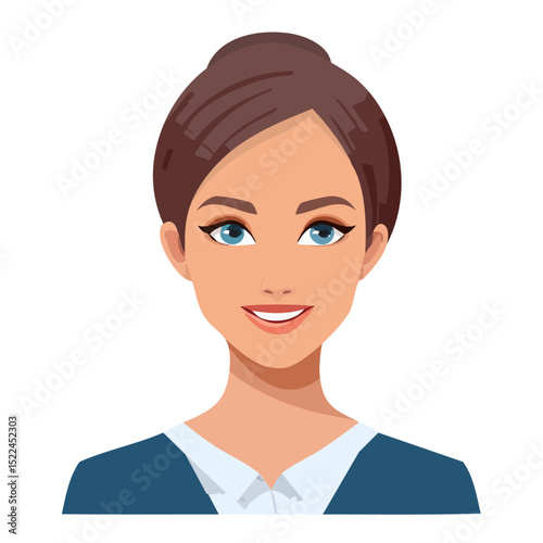 Flat Vector. Portrait of only one Woman. Simple Background.