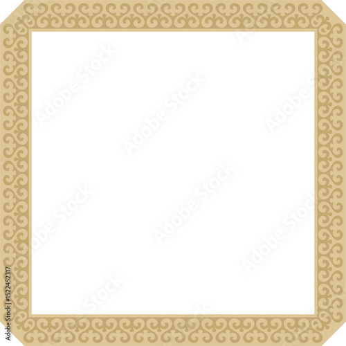 Vector golden square Kazakh national ornament. Ethnic pattern of the peoples of the Great Steppe,
