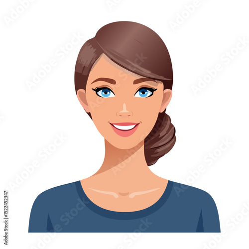Flat Vector. Portrait of only one Woman. Simple Background.