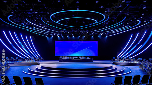 Modern Conference Hall with Blue Lighting