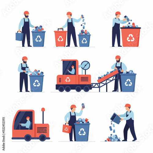 Recycling process workers and sorting machine concept