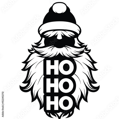 Monochrome Santa Claus Silhouette with Ho Ho Ho Text, Christmas Festive Design