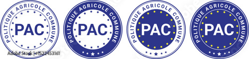 Set of four PAC circular badges in blue and white with stars and French text for official use	