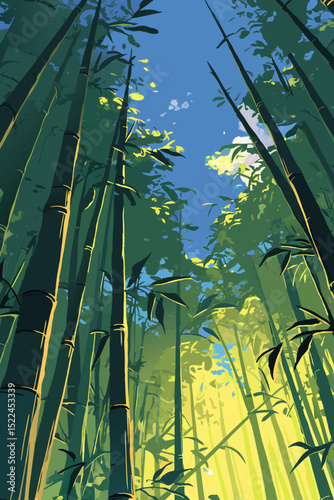 Flat vector illustration of picturesque view of bamboo grove