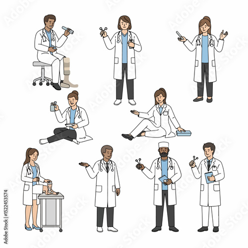 Doctors and medical professionals in various poses