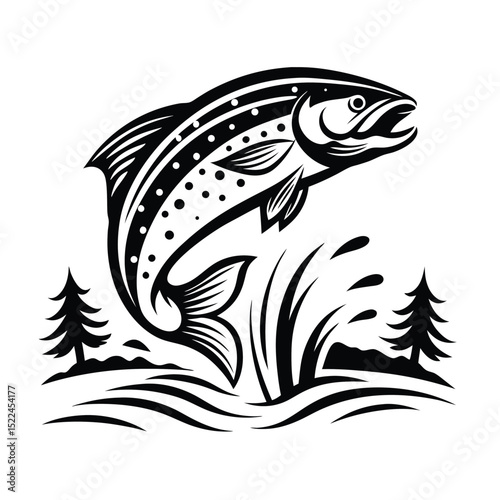 fish silhouette in an upstream jumping pose