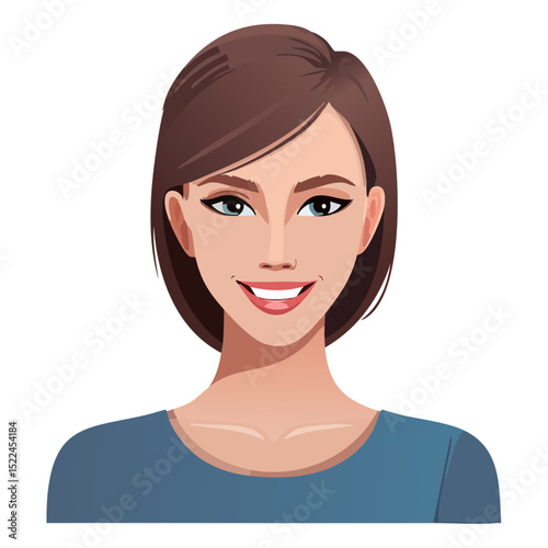 Flat Vector. Portrait of only one Woman. Simple Background.