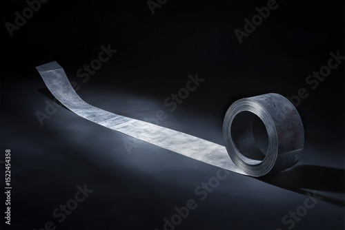 A roll of transparent adhesive tape on a dark background.
