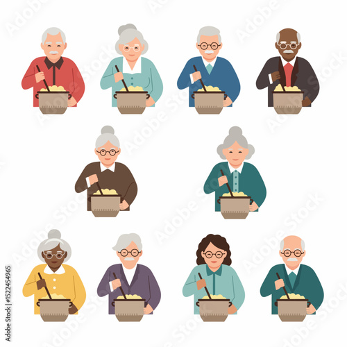 Senior citizens cooking diverse group concept