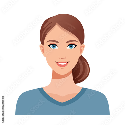 Flat Vector. Portrait of only one Woman. Simple Background.