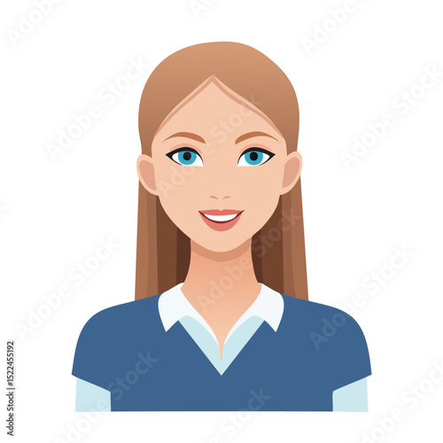 Flat Vector. Portrait of only one Woman. Simple Background.