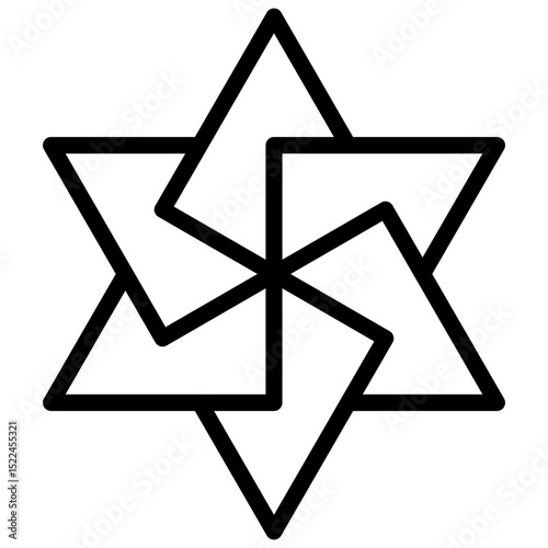 Interlaced hexagram variation. Editable stroke vector icon.